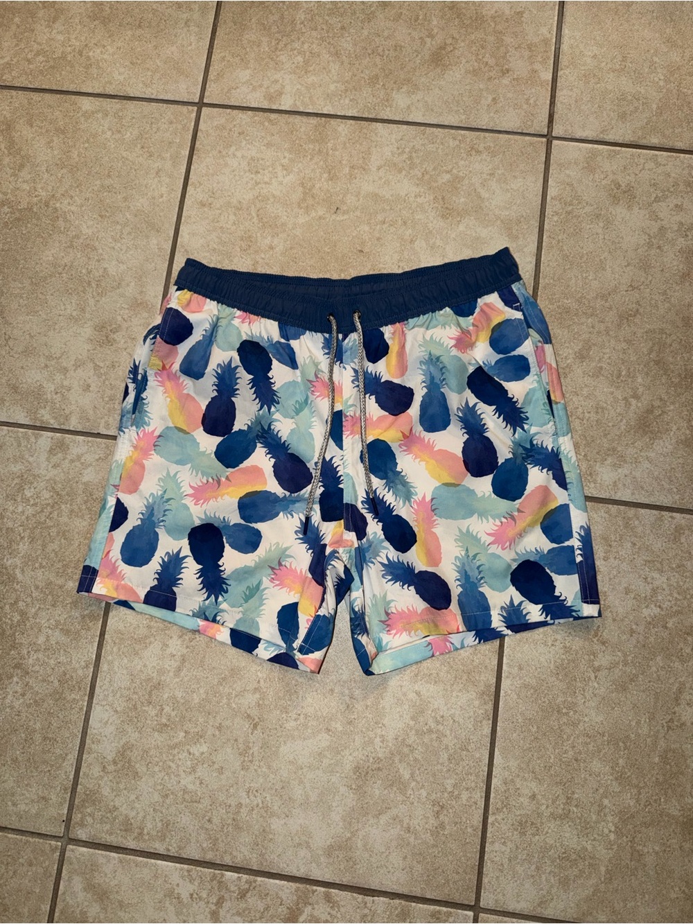 RAINFOREST Vintage Pineapple Navy/Light Blue Pink White Swim Trunk Shorts